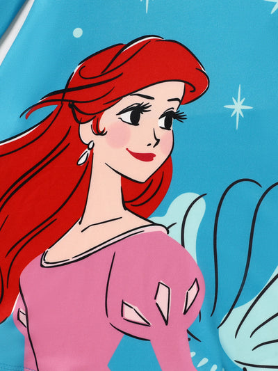 Robe à volants imprimée Ariel Princesse Disney pour petite fille, bleue