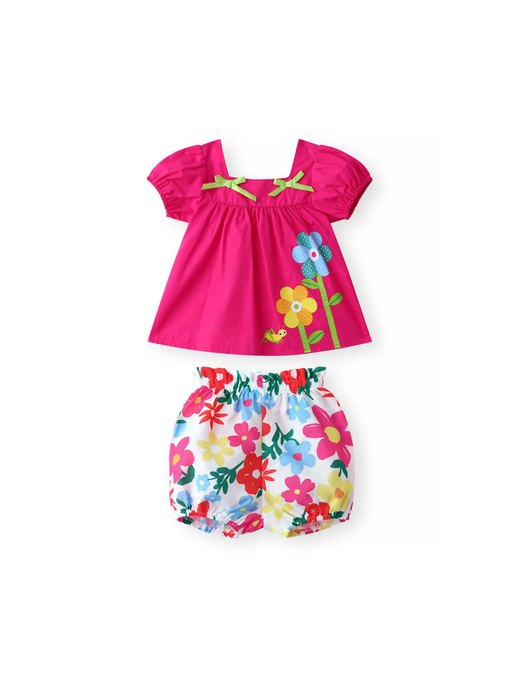 Ensemble 2 pièces haut et short à encolure carrée et motif floral pour bébé fille Roseo