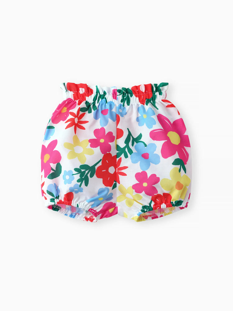 Ensemble 2 pièces haut et short à encolure carrée et motif floral pour bébé fille Roseo