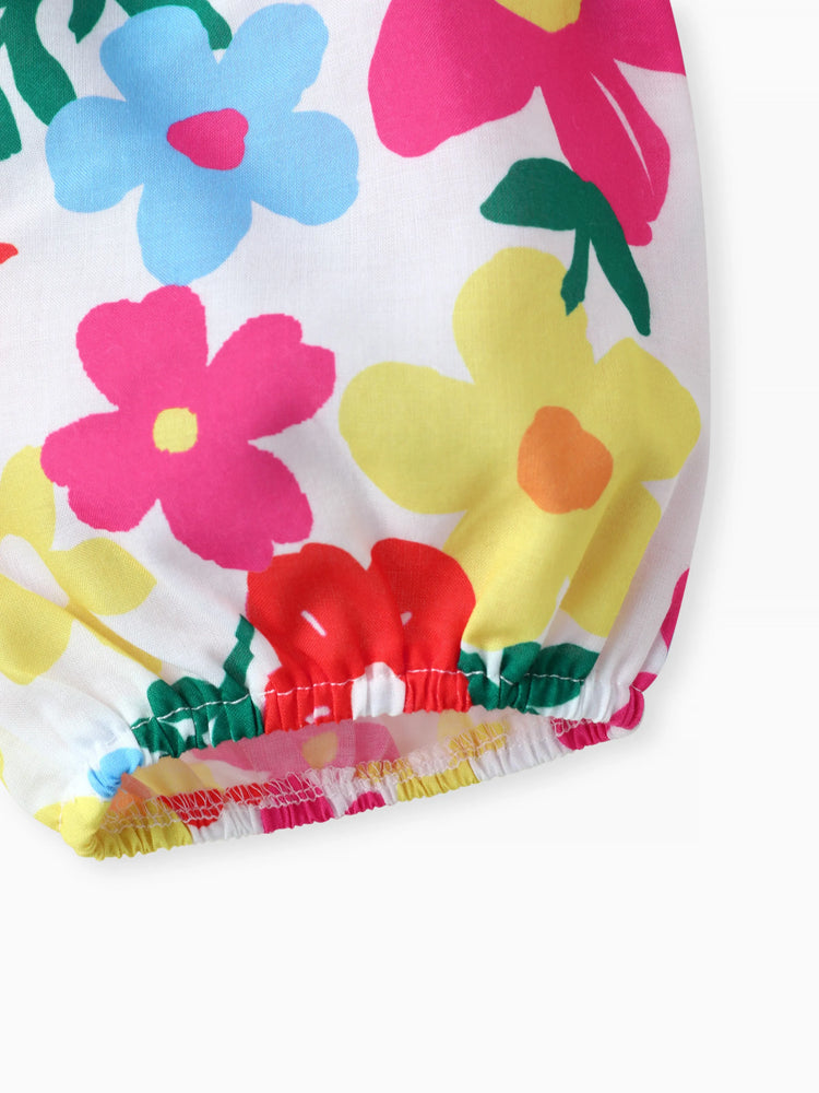 Ensemble 2 pièces haut et short à encolure carrée et motif floral pour bébé fille Roseo