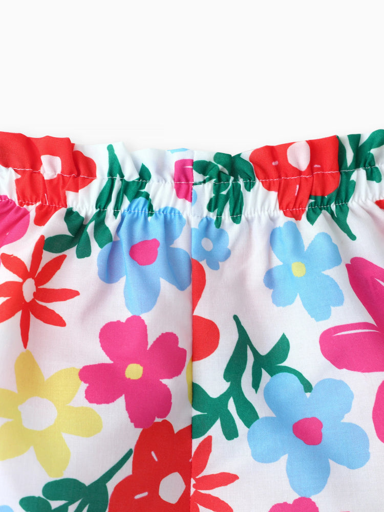 Ensemble 2 pièces haut et short à encolure carrée et motif floral pour bébé fille Roseo