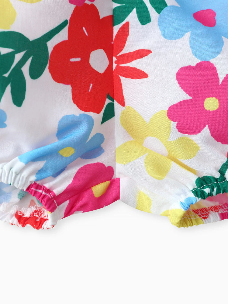 Ensemble 2 pièces haut et short à encolure carrée et motif floral pour bébé fille Roseo