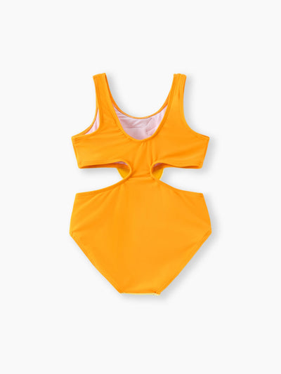 Toddler Girl Playful Giraffe Design Sleeveless Onepiece Swimsuit Orange