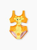 Toddler Girl Playful Giraffe Design Sleeveless Onepiece Swimsuit Orange
