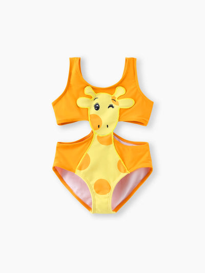 Maillot de bain une pièce sans manches motif girafe ludique pour petite fille, orange