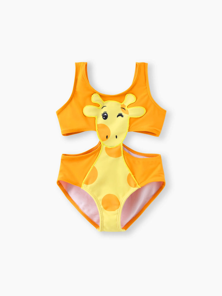 Toddler Girl Playful Giraffe Design Sleeveless Onepiece Swimsuit Orange