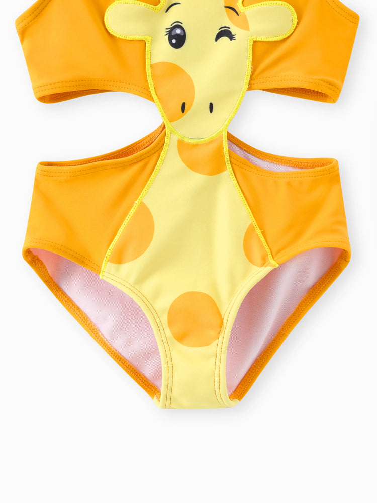 Toddler Girl Playful Giraffe Design Sleeveless Onepiece Swimsuit Orange