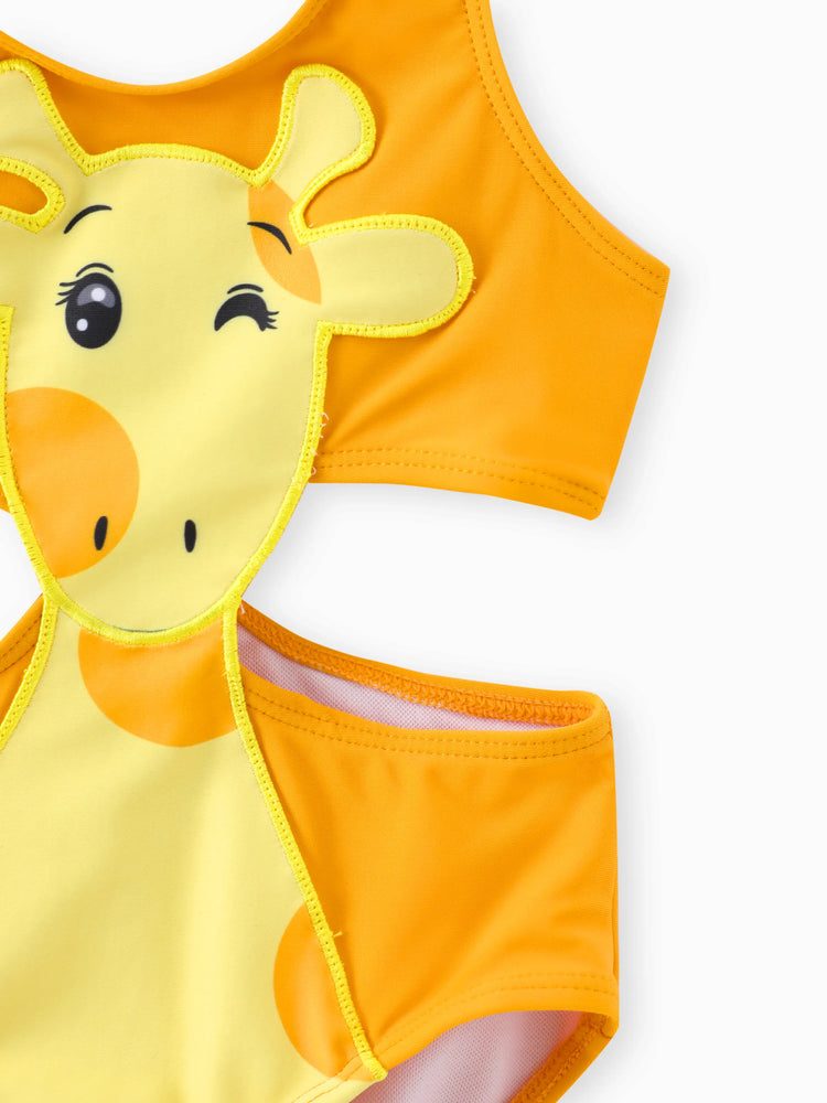 Toddler Girl Playful Giraffe Design Sleeveless Onepiece Swimsuit Orange