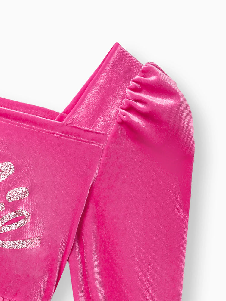 Barbie Kid Mädchen Glitter Letter Grafik Langarm Mesh Kleid  Rosa