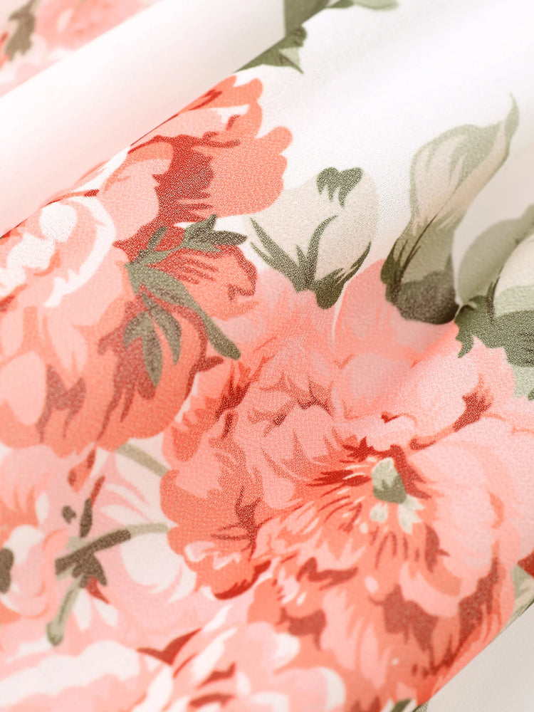 Toddler Girl Floral Print Square Neck Ruffled Bowknot Design Sleeveless Strap Dress Pink