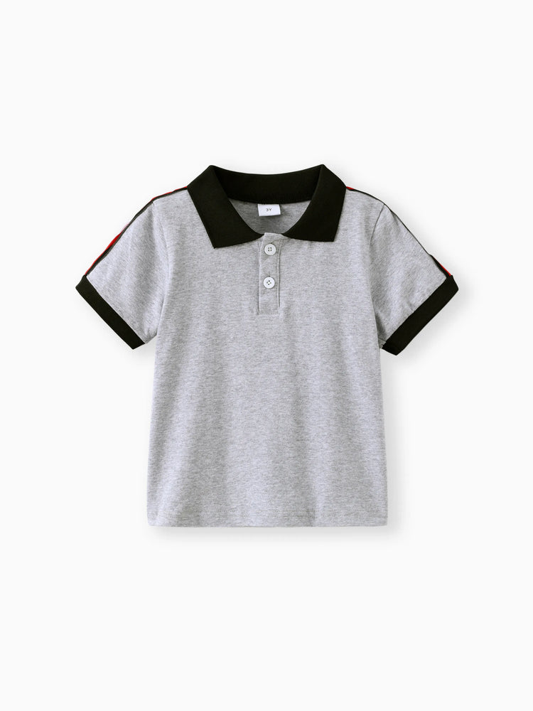 Ensemble 2 pièces polo et short rayés pour tout-petit garçon, gris clair