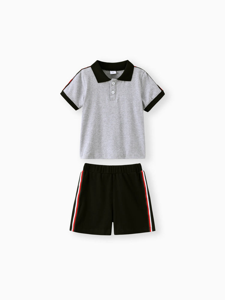 Ensemble 2 pièces polo et short rayés pour tout-petit garçon, gris clair
