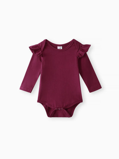 3pcs Baby Girl 95% Cotton Ruffle Long-sleeve Romper and Floral Print Pants with Headband Set Deep Magenta