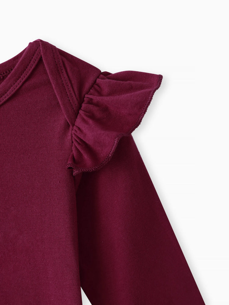 3pcs Baby Girl 95% Cotton Ruffle Long-sleeve Romper and Floral Print Pants with Headband Set Deep Magenta