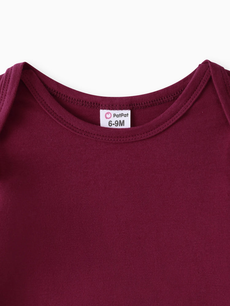 3pcs Baby Girl 95% Cotton Ruffle Long-sleeve Romper and Floral Print Pants with Headband Set Deep Magenta