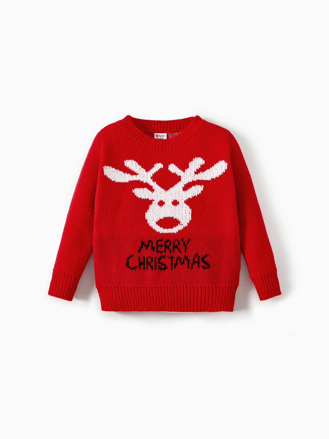 Christmas Family Matching Tops Childlike Christmas Reindeer Print Long Sleeve Sweater Red