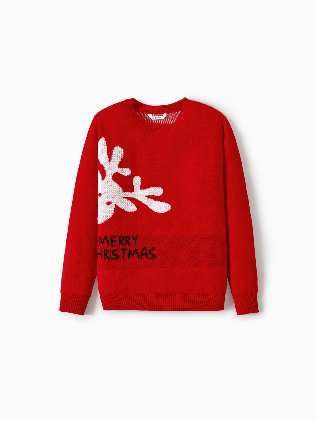 Christmas Family Matching Tops Childlike Christmas Reindeer Print Long Sleeve Sweater Red
