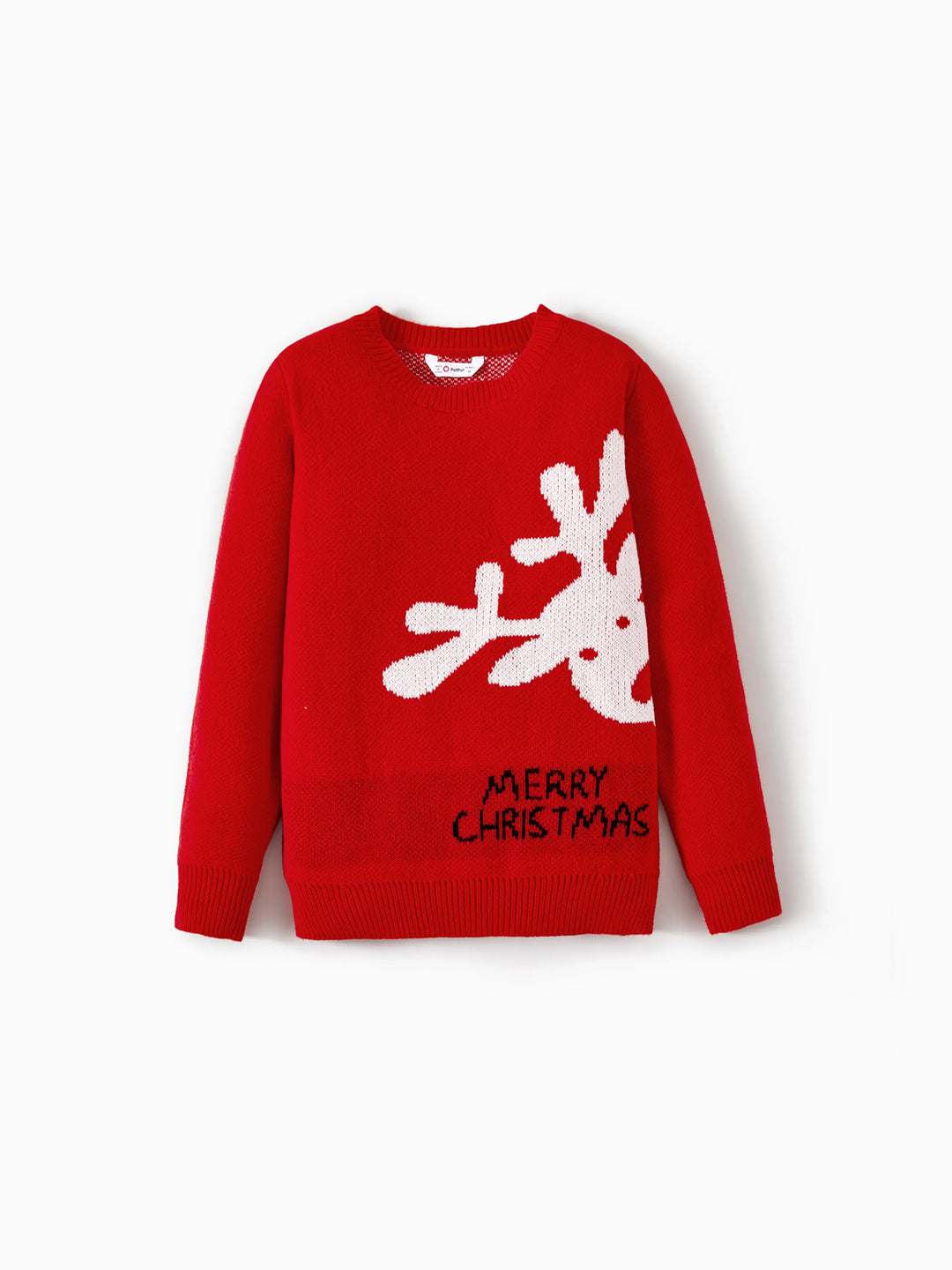 Christmas Family Matching Tops Childlike Christmas Reindeer Print Long Sleeve Sweater Red
