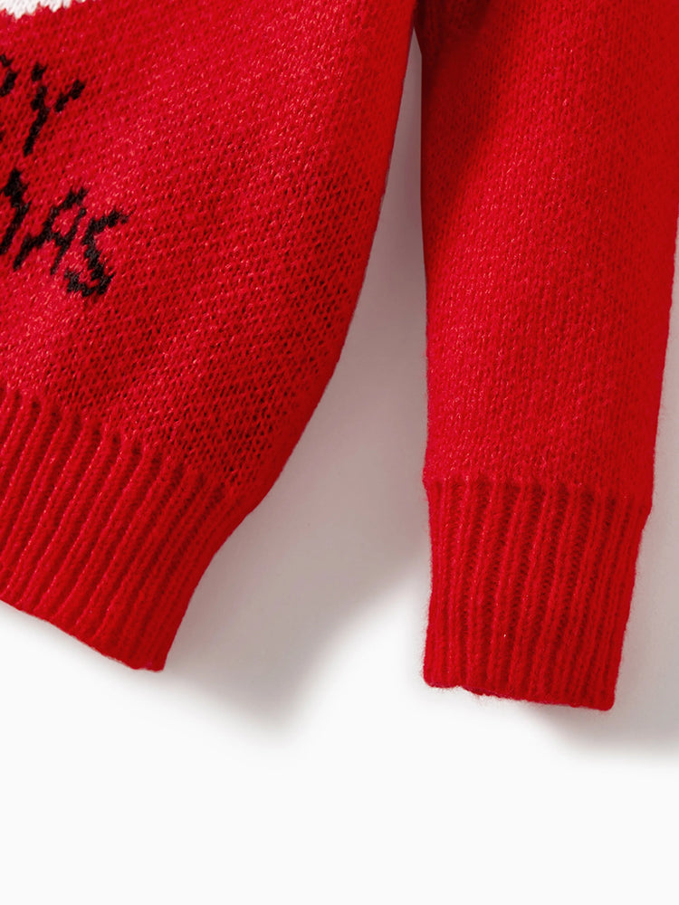 Christmas Family Matching Tops Childlike Christmas Reindeer Print Long Sleeve Sweater Red