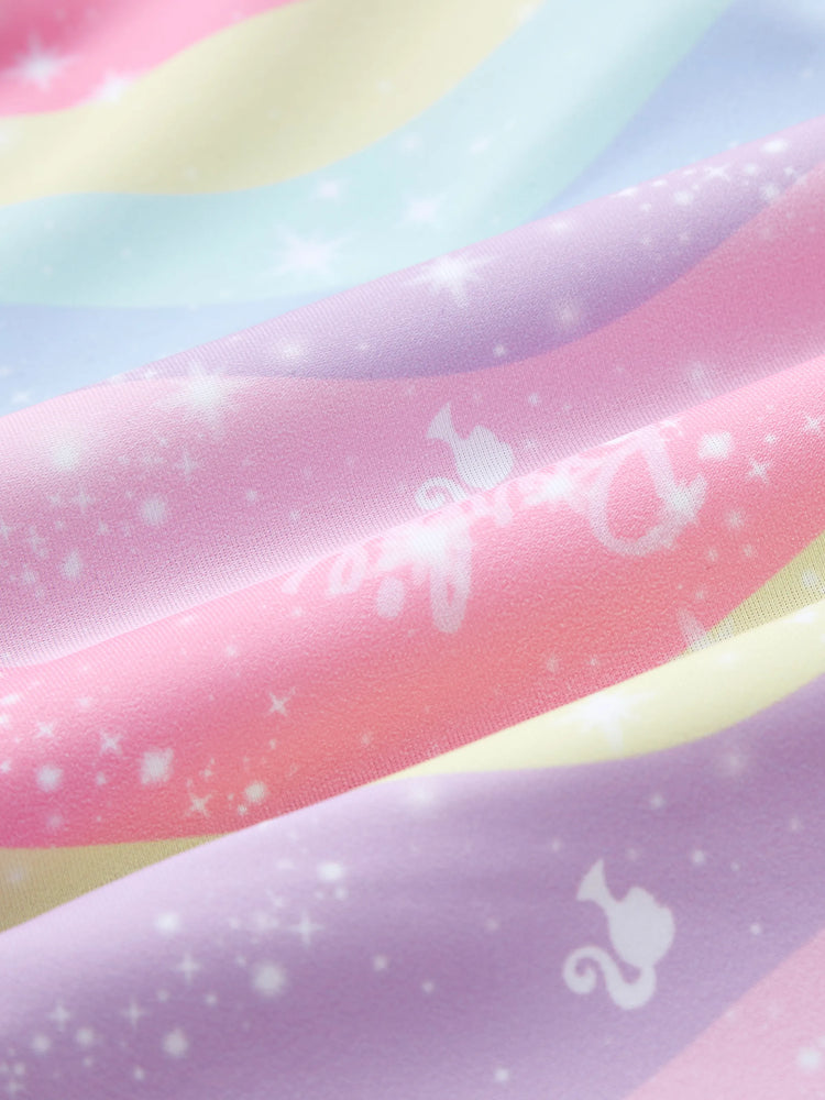 Ensemble maillot de bain 3 pièces Barbie pour petite fille, imprimé sirène arc-en-ciel magique, multicolore