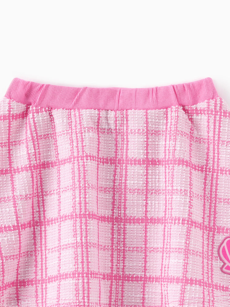 Ensemble 2 pièces cardigan et jupe en tweed à carreaux style Preppy pour petite fille, motif princesse Disney Ariel, rose
