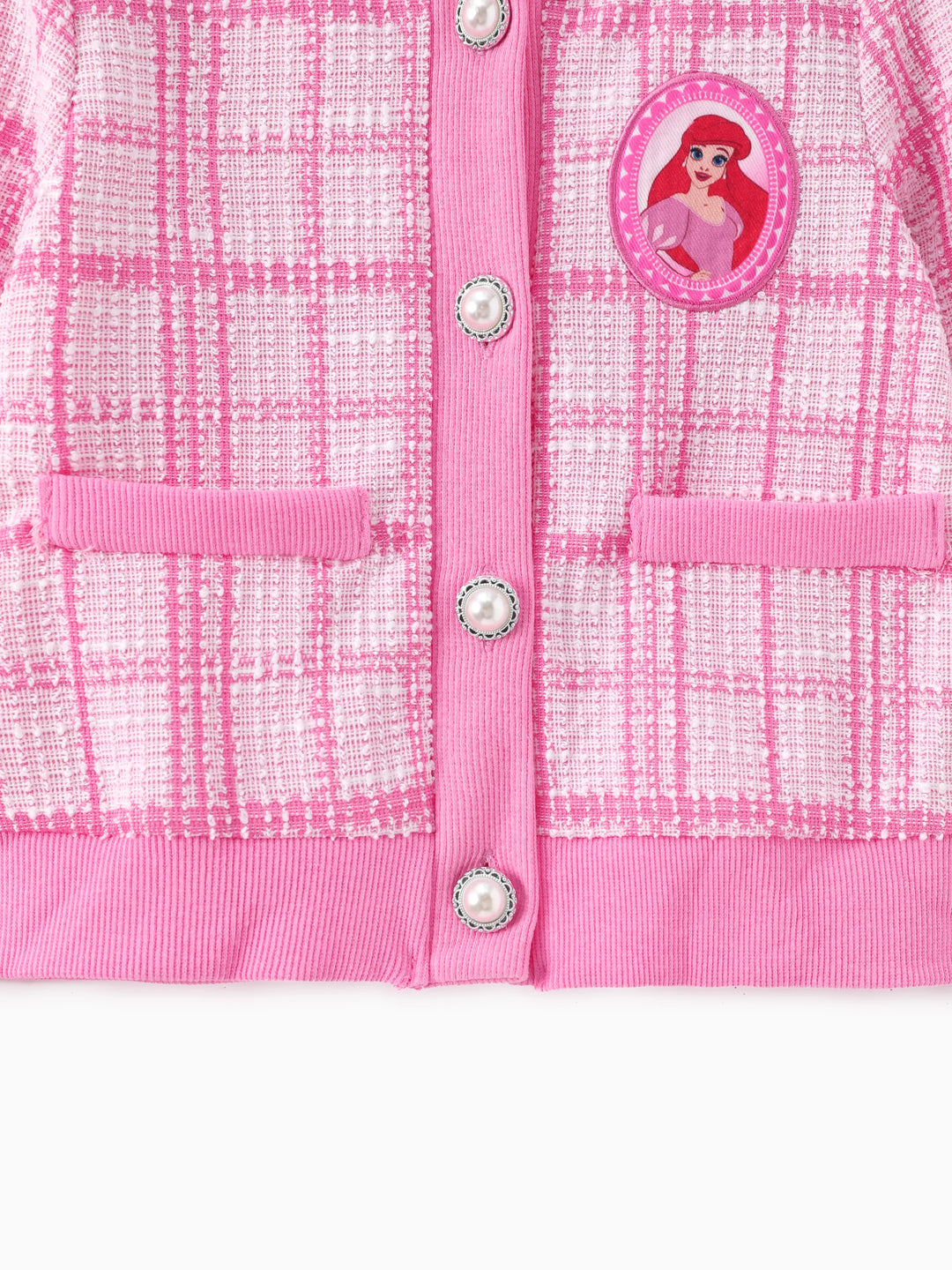 Conjunto de 2 piezas de cárdigan de tweed a cuadros con falda de princesa Disney Ariel para niñas pequeñas, color rosa