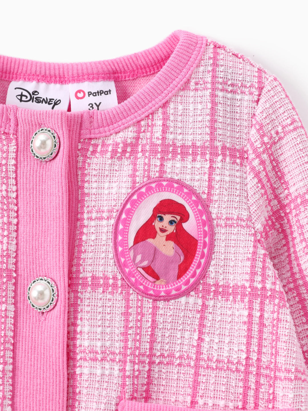Conjunto de 2 piezas de cárdigan de tweed a cuadros con falda de princesa Disney Ariel para niñas pequeñas, color rosa