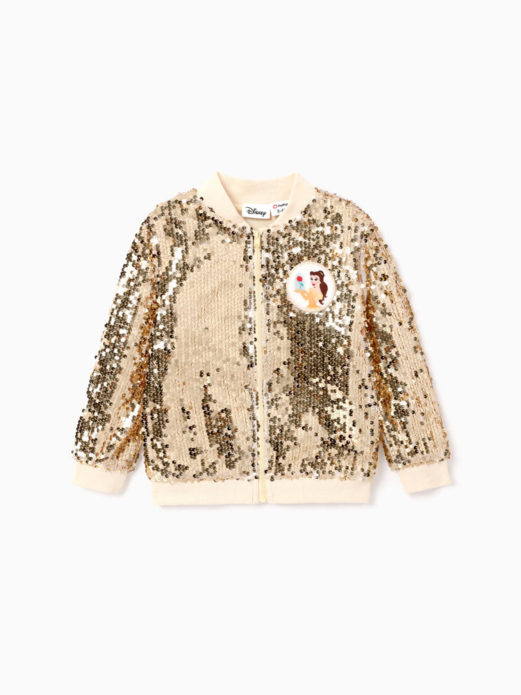Veste brodée à sequins et imprimé princesses Disney pour petite fille, jaune