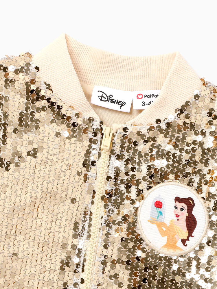 Veste brodée à sequins et imprimé princesses Disney pour petite fille, jaune