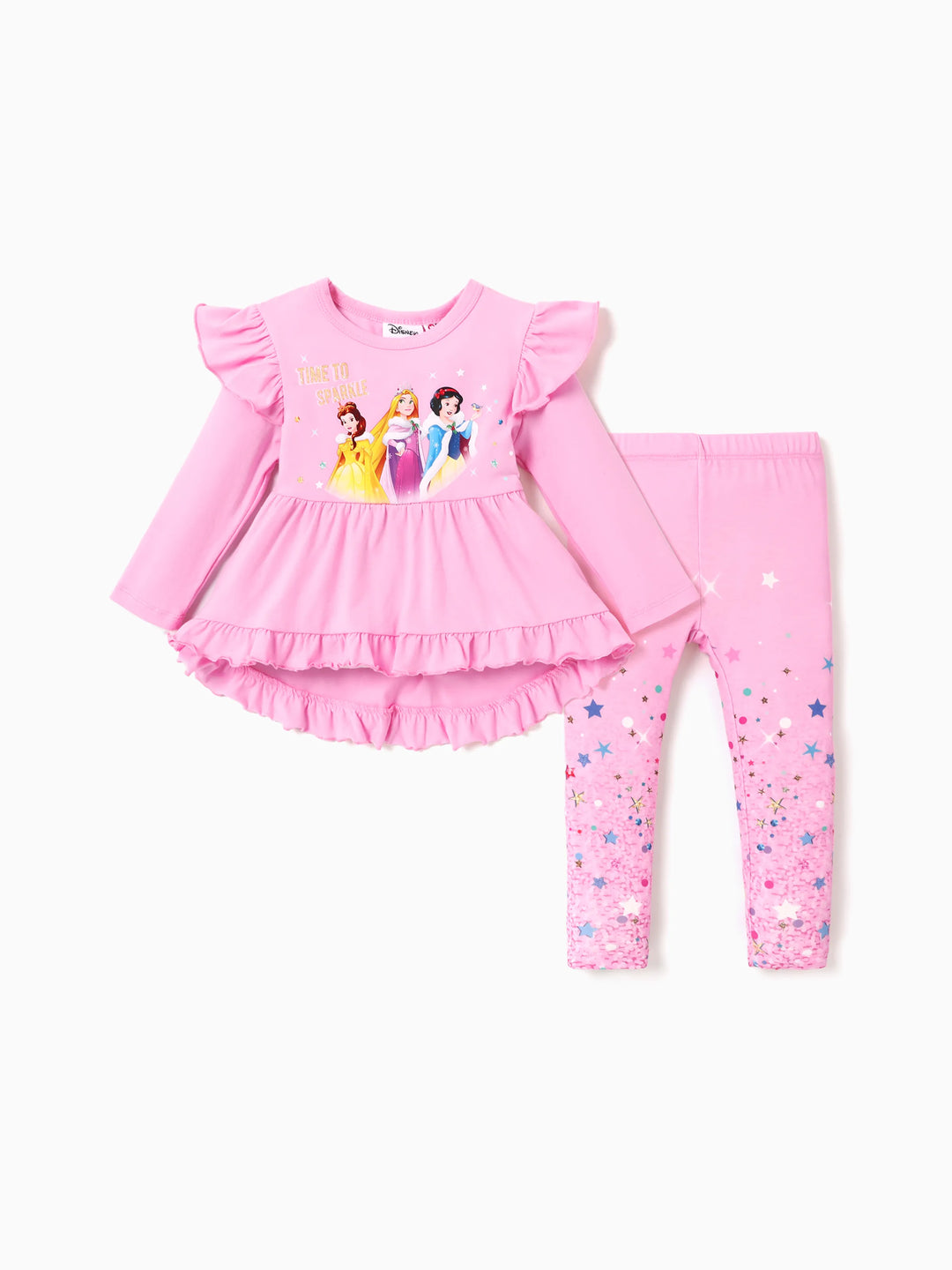Disney Princess Toddler Girl 2pcs Ruffled Long-sleeve Top and Sequins Pants Set Pink