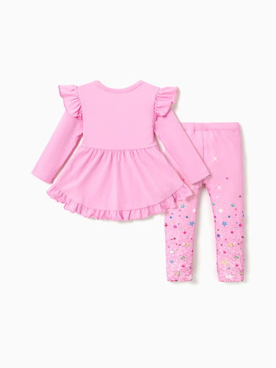 Disney Princess Toddler Girl 2pcs Ruffled Long-sleeve Top and Sequins Pants Set Pink