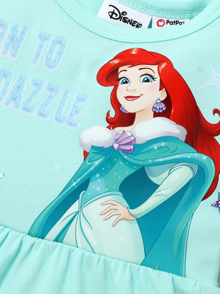 Disney Princess Toddler Girl 2pcs Ariel Ruffled Long-sleeve Top and Sequins Pants Set BlueGreen