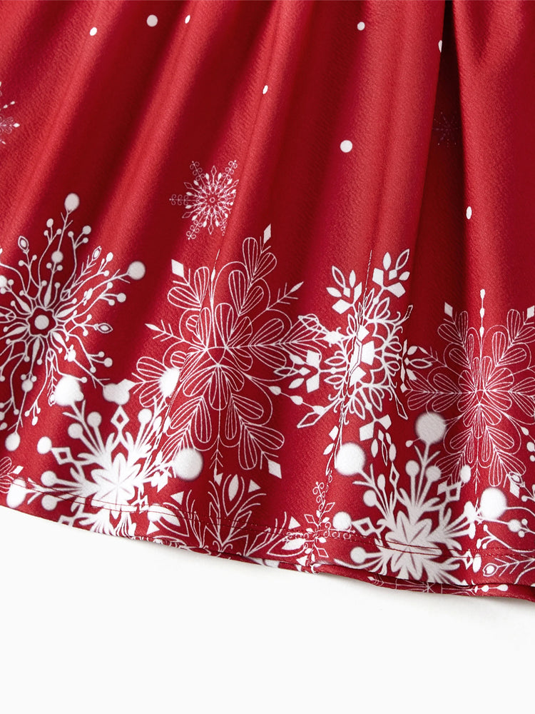 Robe rouge sans manches à épaules dénudées et à imprimé flocons de neige pour maman et moi