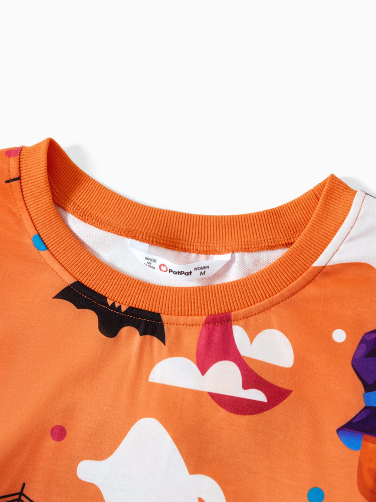 Sweat-shirts à manches longues orange à imprimé fantôme d'Halloween pour maman et moi