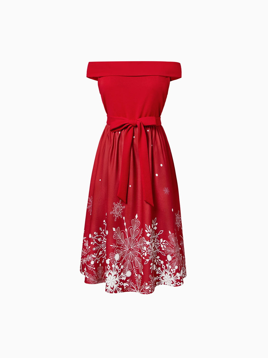 Mommy & Me Snowflake Print Red Off-shoulder/Open-shoulder Sleeveless Dresses Red