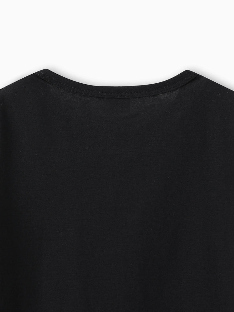 T-shirt à manches courtes et nœud papillon imprimé arc-en-ciel pour petite fille, noir