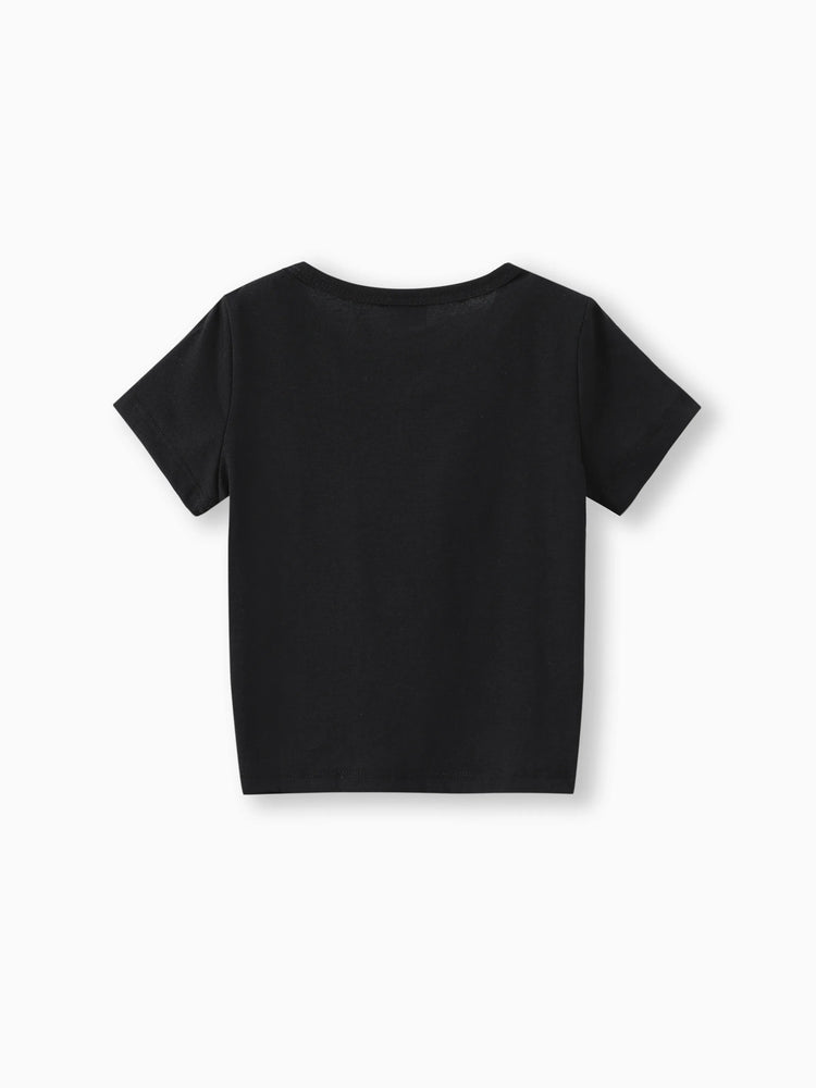 T-shirt à manches courtes et nœud papillon imprimé arc-en-ciel pour petite fille, noir