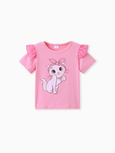 Toddler Girl Childlike Flutter Sleeve Tee and Denim Shorts Set Pink