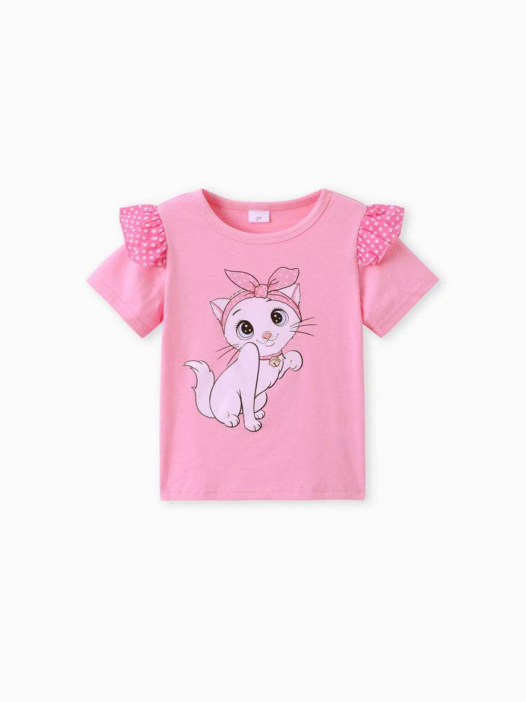 Kindliches Tiermuster Flatterärmel Kleinkind Mädchen 2er Set rosa