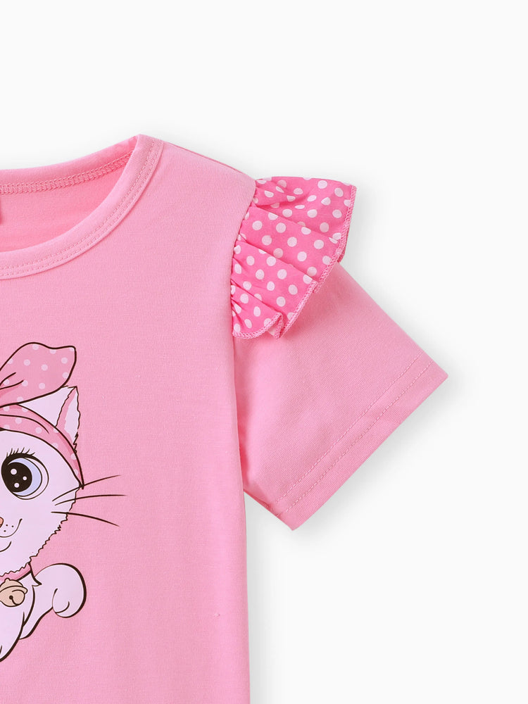 Kindliches Tiermuster Flatterärmel Kleinkind Mädchen 2er Set rosa