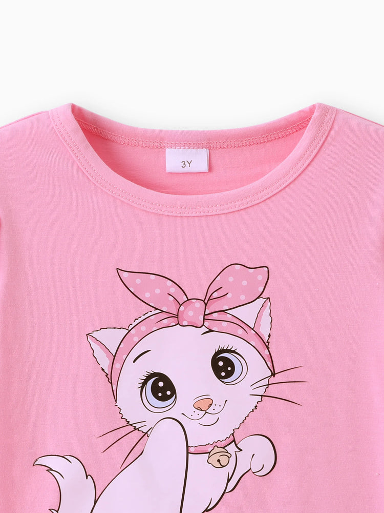 Kindliches Tiermuster Flatterärmel Kleinkind Mädchen 2er Set rosa