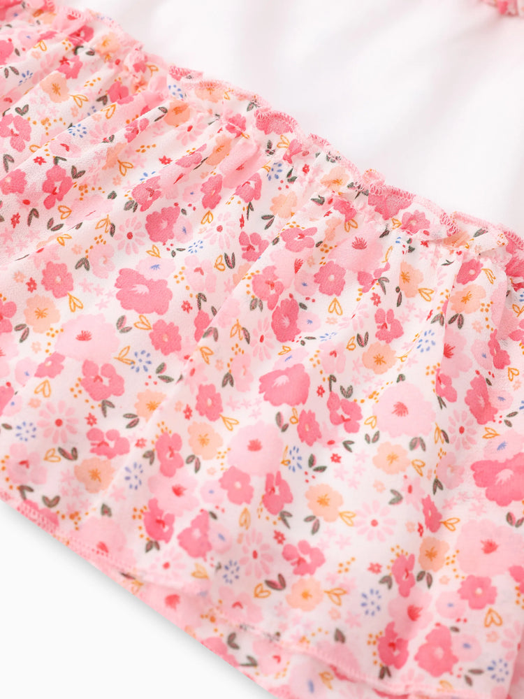 Kleinkind Mädchen süßes gesmoktes ärmelloses Kleid mit Blumendruck rosa