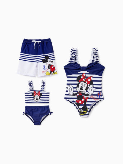 Disney Mickey and Friends Sibling Set Boy/Girl Minnie/Mickey Character Stripped Swimsuit
 Dark Blue