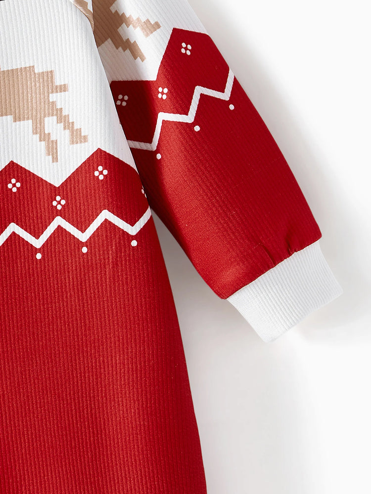 Sweat-shirts assortis à manches raglan et imprimé renne pour toute la famille, rouge