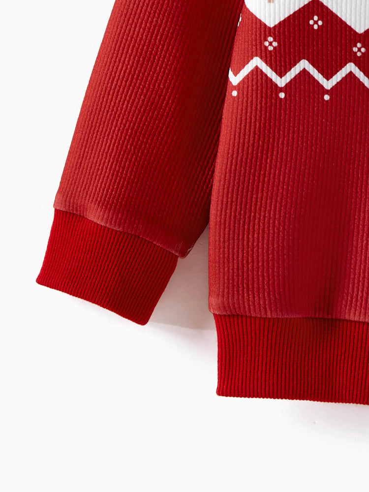 Sweat-shirts assortis à manches raglan et imprimé renne pour toute la famille, rouge