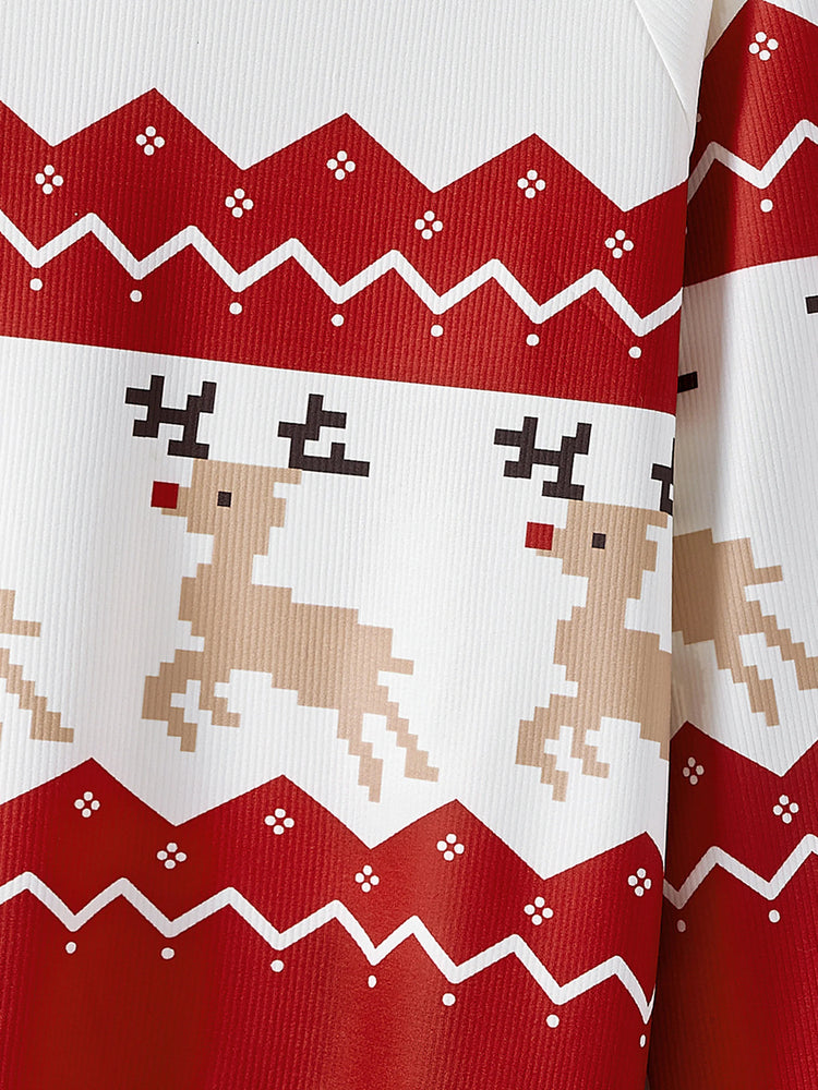 Sweat-shirts assortis à manches raglan et imprimé renne pour toute la famille, rouge