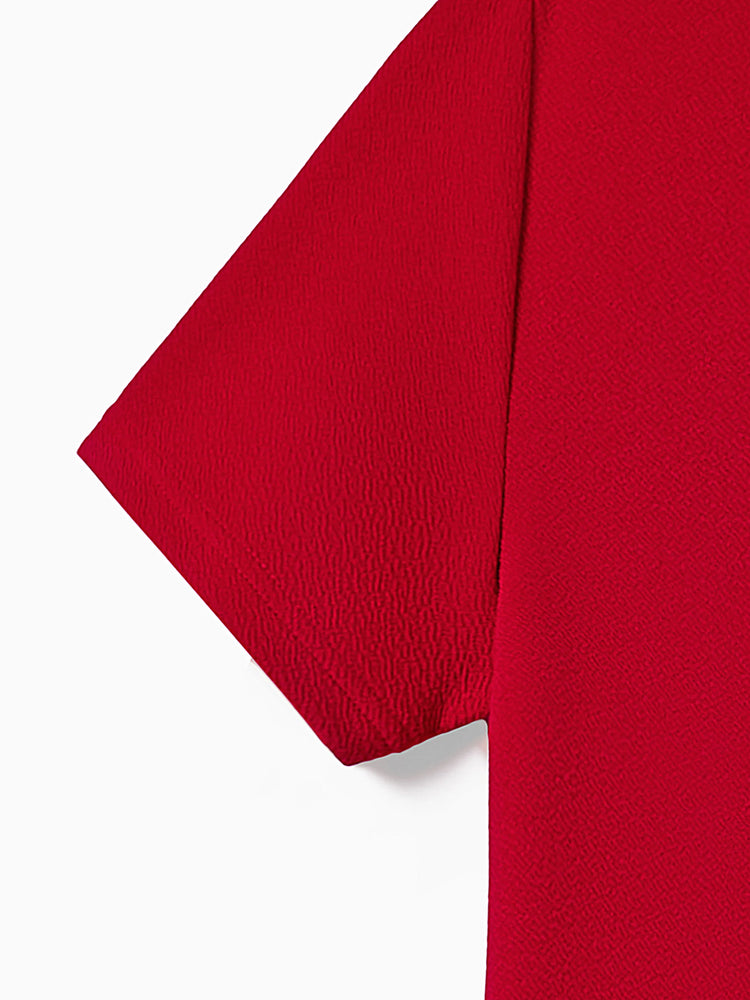 Ensembles assortis pour toute la famille : hauts à manches courtes et col à revers, couleur unie, robes sirène/en maille, rouge