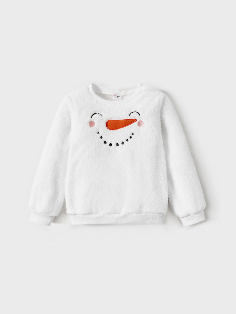 Christmas Family Matching Snowman Fleece Tops White