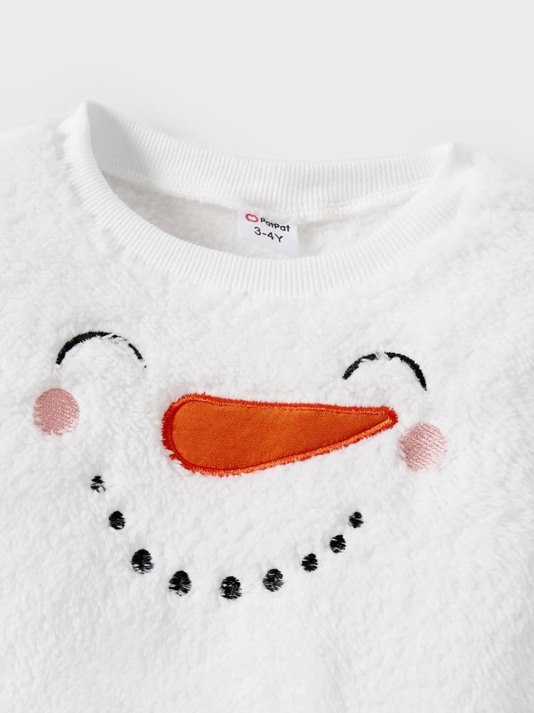 Christmas Family Matching Snowman Fleece Tops White