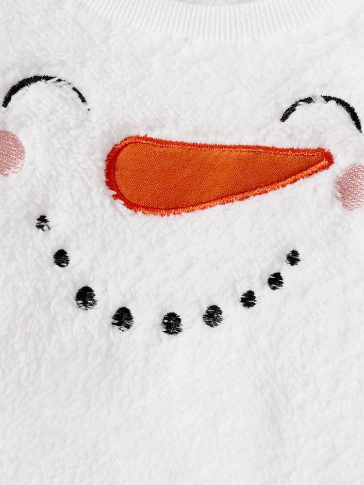 Christmas Family Matching Snowman Fleece Tops White